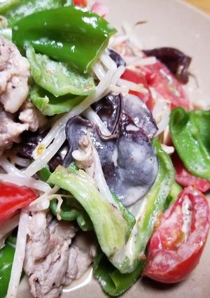 きくらげと豚肉・夏野菜のごまだれ炒め-レシピのメイン写真