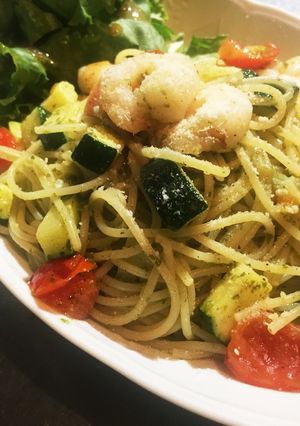 夏バテ解消!夏野菜の海老パスタ-レシピのメイン写真