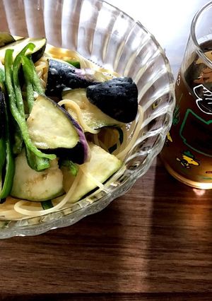 1人分お昼に！なすとピーマンの冷製パスタ-レシピのメイン写真