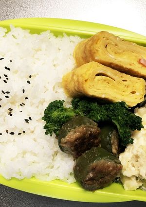 旦那弁当154♥ピーマンの肉詰め弁当！-レシピのメイン写真