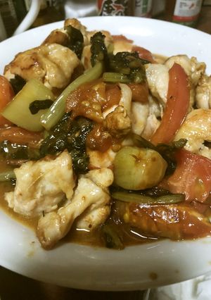 トマトと鶏肉の野沢菜炒め-レシピのメイン写真