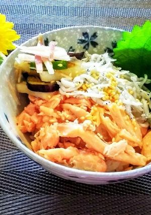 釜揚げしらすと鮭フレークの丼-レシピのメイン写真