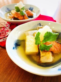 揚げ焼きで楽チン♪鮭と豆腐の揚げだし-レシピのメイン写真