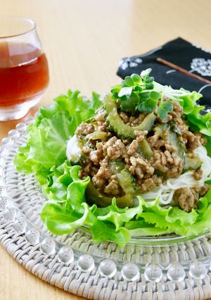四川風☆ゴーヤの肉味噌あん素麺-レシピのメイン写真