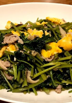 空芯菜の炒め物♪ 豚肉・卵・しいたけ入り-レシピのメイン写真