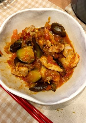 鶏肉とナスのトマトチリソース炒め-レシピのメイン写真