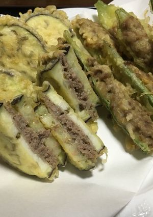 茄子のはさみ揚げとオクラの肉詰め揚げ-レシピのメイン写真