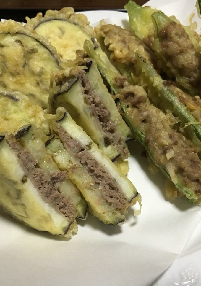 茄子のはさみ揚げとオクラの肉詰め揚げ-レシピのメイン写真