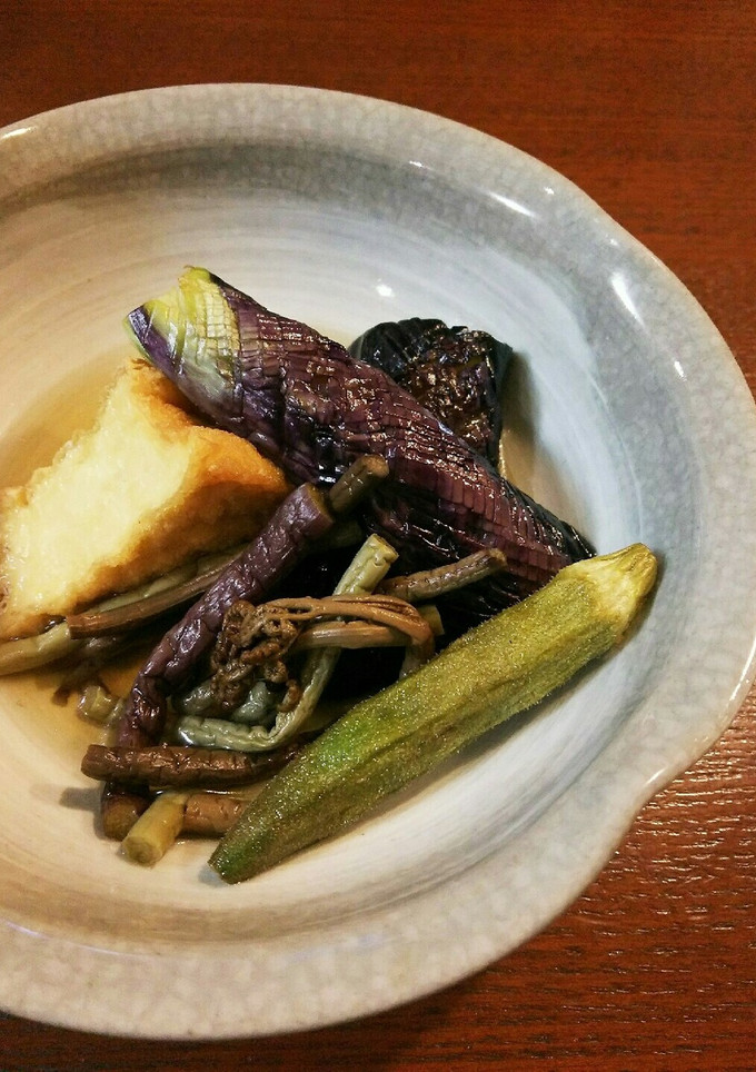 わらび、なすび、厚揚げ、おくらの煮浸し-レシピのメイン写真
