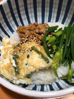 納豆とハナニラの三色丼-レシピのメイン写真