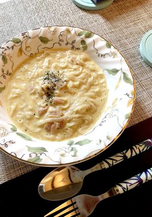 糖質0麺！カルボナーラ風スープ麺☆-レシピのメイン写真