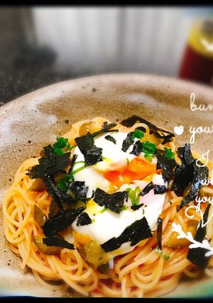 雲丹醤(ひしお)と温玉のパスタ(温＆冷)-レシピのメイン写真