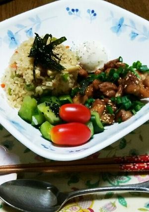 筍ご飯と鶏肉照り焼きのワンプレート！-レシピのメイン写真