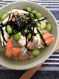 鮭 鶏 枝豆 即席ぶっかけ茶漬け風-レシピのメイン写真