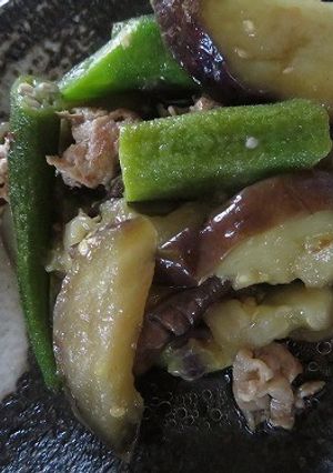茄子と豚肉の甘辛いため、オクラ入り-レシピのメイン写真