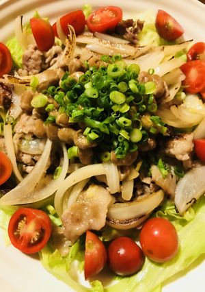 豚肉の塩だし炒め●納豆＆レタスサラダ添え-レシピのメイン写真