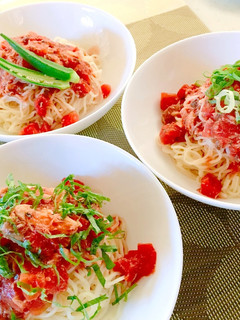 サバ缶トマト缶を混ぜるだけ❤冷麺(素麺)-レシピのメイン写真
