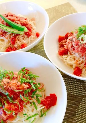 サバ缶トマト缶を混ぜるだけ❤冷麺(素麺)-レシピのメイン写真