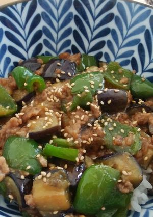 なすとピーマンの肉味噌丼-レシピのメイン写真