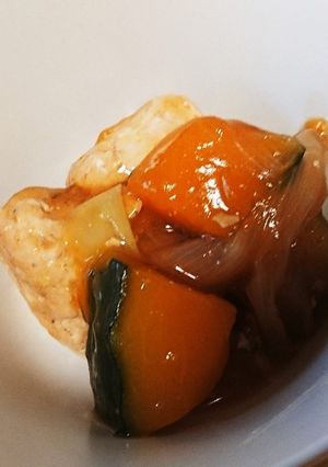 鶏豆腐つくねとカボチャのふわとろ煮-レシピのメイン写真