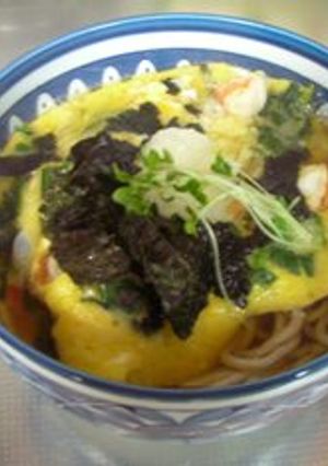 風邪ひきさんに！！山芋いりニラ玉蕎麦-レシピのメイン写真