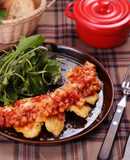 鶏むね肉のピカタ☆根菜トマトソース