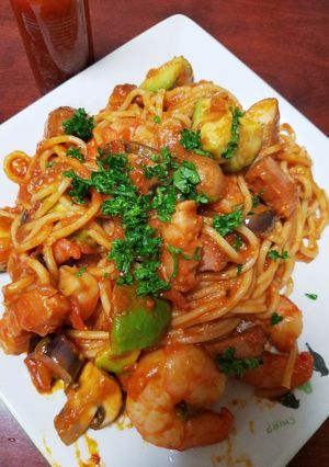 エビとアボカドのトマトソースパスタ！-レシピのメイン写真