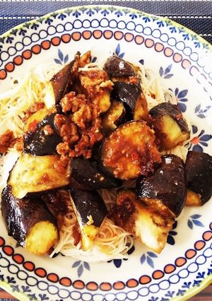 残暑ランチに！茄子と豚肉あったか素麺♪-レシピのメイン写真