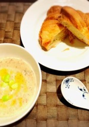これから旬の枝豆ポタージュそばの実入り-レシピのメイン写真
