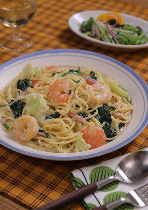 海老とほうれん草の柚子胡椒クリームパスタ-レシピのメイン写真