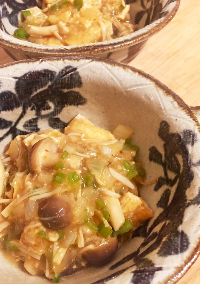 ピリ辛油揚げときのこの味噌炒め(麻婆風)-レシピのメイン写真