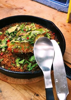 スキレットでパエリア風焼きカレー-レシピのメイン写真