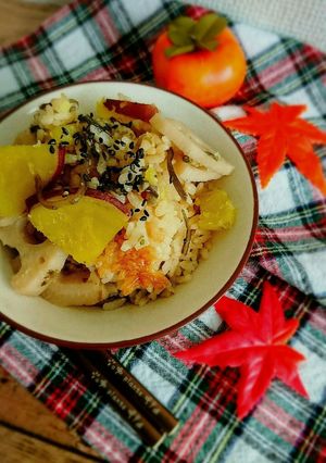 さつまいもとレンコンの塩昆布炊き込みご飯-レシピのメイン写真