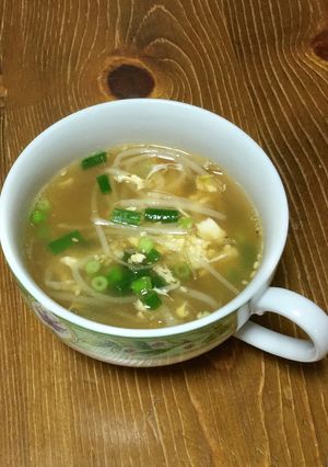 雑な男料理：もやしと卵のピリ辛スープ！！-レシピのメイン写真