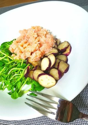 超簡単！なすと豆苗のカニ缶のっけ！-レシピのメイン写真
