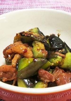 ナスと焼鳥缶の炒め物-レシピのメイン写真