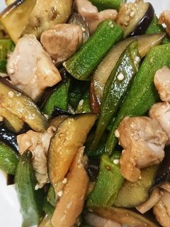 ズボラ!鶏肉とナスとオクラのポン酢炒め-レシピのメイン写真
