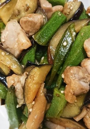 ズボラ！鶏肉とナスとオクラのポン酢炒め-レシピのメイン写真