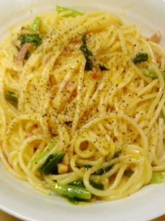 簡単昼食パスタ 小松菜入りカルボナーラ-レシピのメイン写真