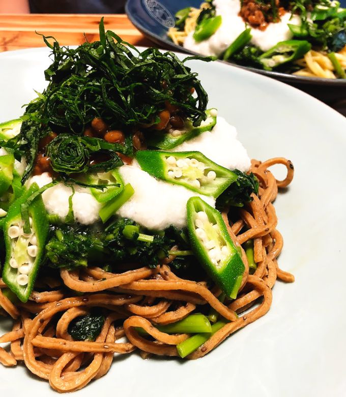 モロヘイヤと三種のネバネバベースパスタ-レシピのメイン写真
