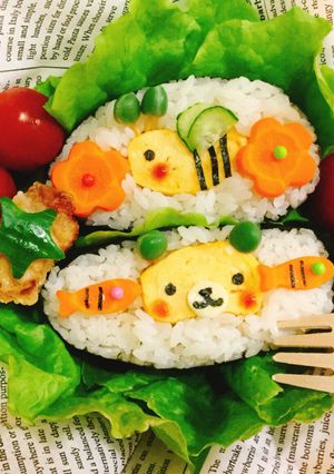 ⁑キャラ弁⁑卵焼きおにぎらず⁑ハチクマ⁑-レシピのメイン写真