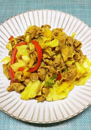 豚肉と舞茸キャベツパプリカのカレー炒め♪-レシピのメイン写真