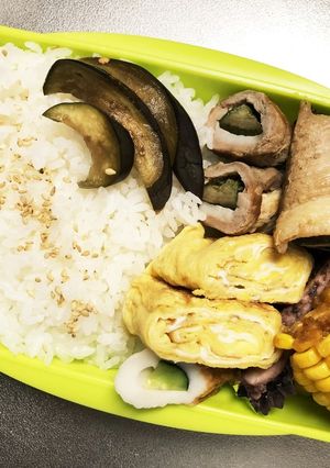 旦那弁当166♥ナスの肉巻き弁当！-レシピのメイン写真