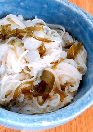 簡単10分で☆タコわさめかぶ素麺！-レシピのメイン写真