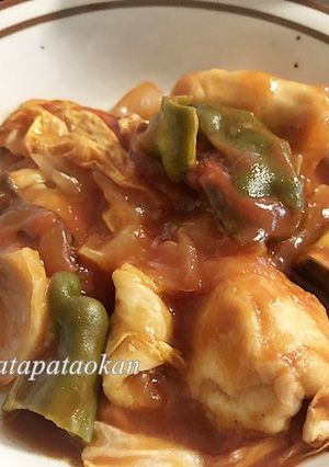レンジで♪ムネ肉とキャベツのケチャップ煮-レシピのメイン写真