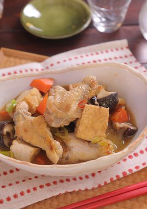 手羽元と厚揚げのにんにく味噌煮込み☆-レシピのメイン写真