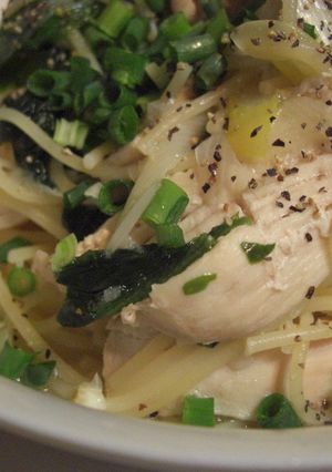 レンジ蒸し鶏とねぎのパスタ-レシピのメイン写真