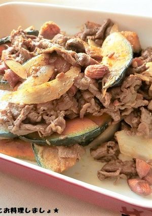 かぼちゃと牛肉のガリバタめんつゆ炒め-レシピのメイン写真