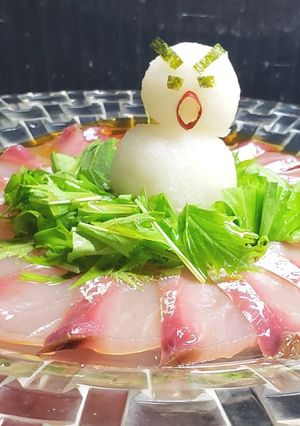 イナダのゆずぽんカルパッチョおろしだるま-レシピのメイン写真