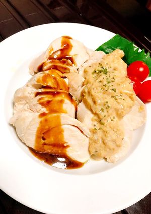 蒸し鶏うにソース&バルサミコソース-レシピのメイン写真